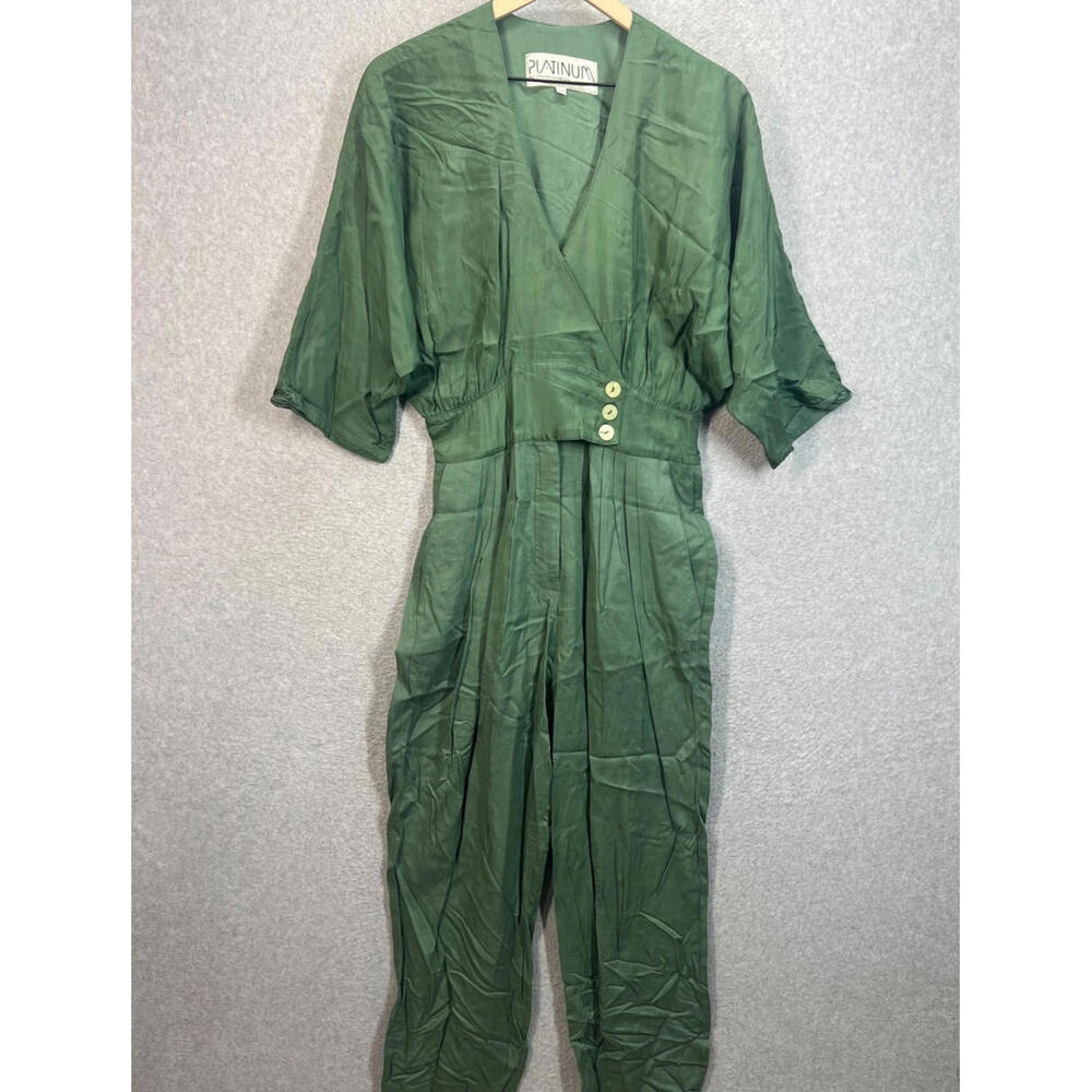 Vintage 80s Platinum Green Short Sleeve Jumpsuit Size 12 fits M
